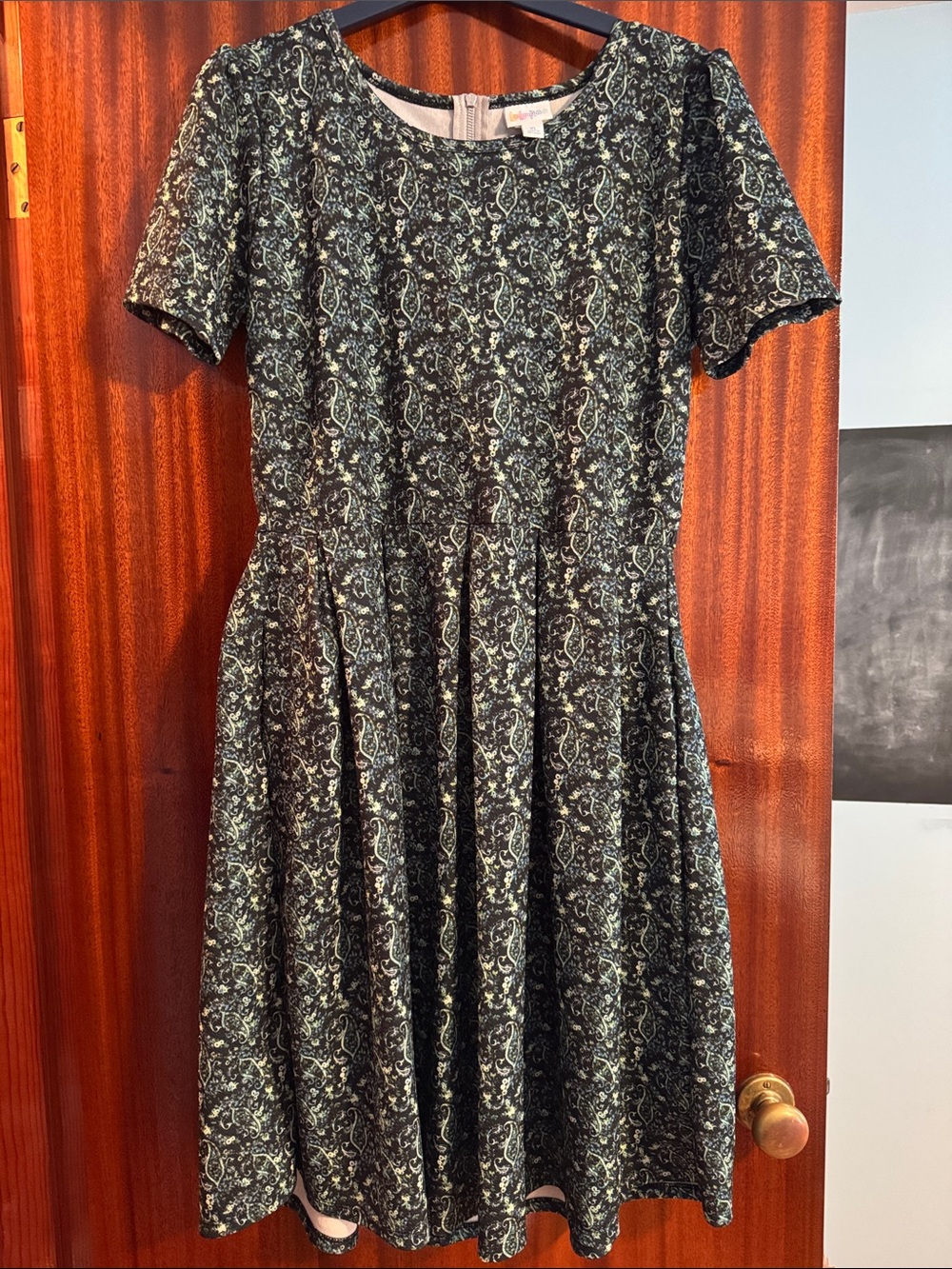 LuLaRoe Black and Green Short Sleeve Fit-and-Flare Midi Dress